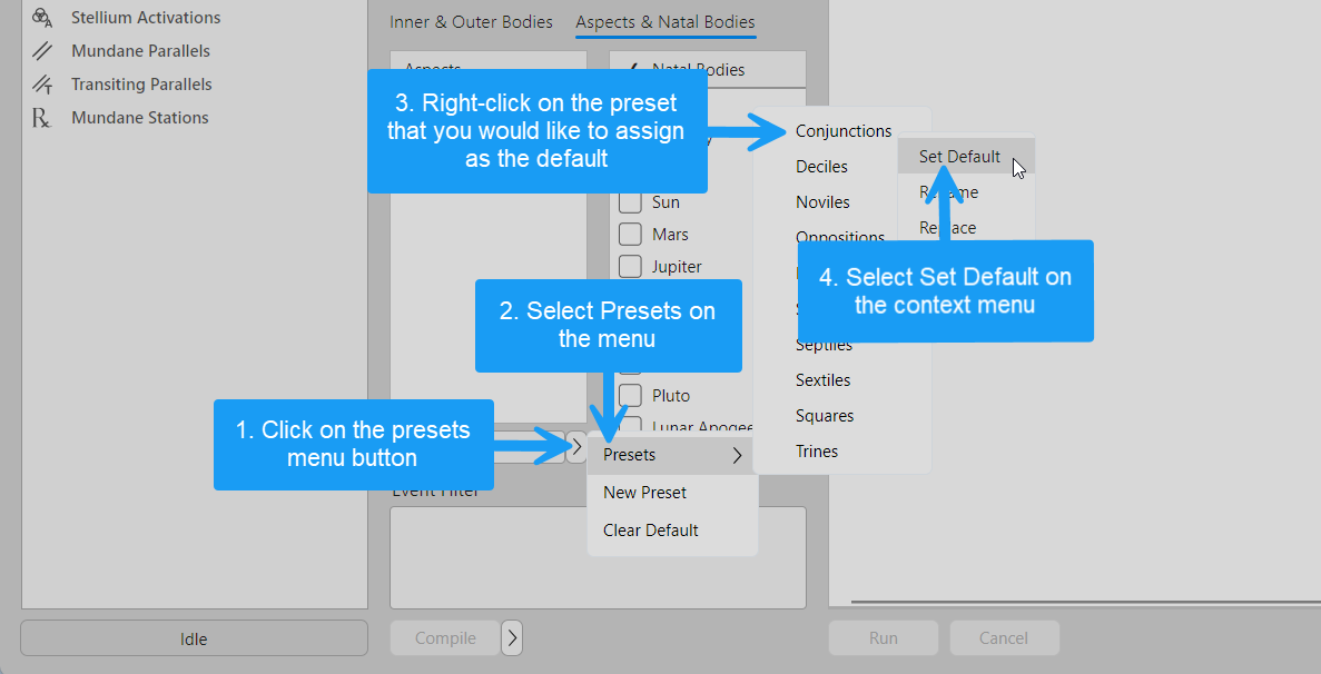 Assigning the default preset