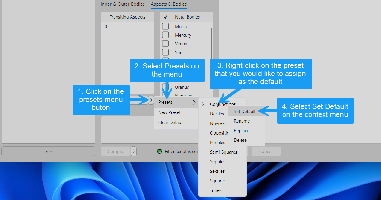 Assigning the default preset