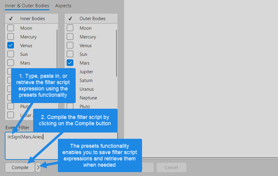 Compiling filter script