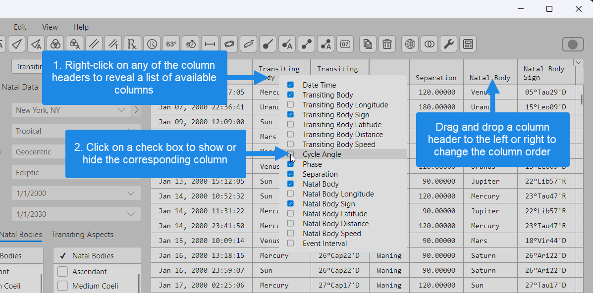 Customizing the Events Table