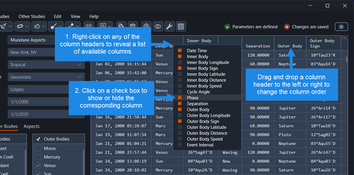 Customizing the Events Table