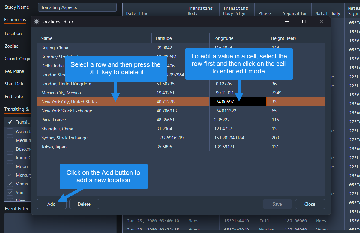 *Adding and editing locations