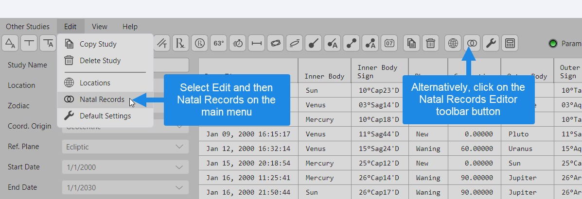 Opening the Aquila natal records editor
