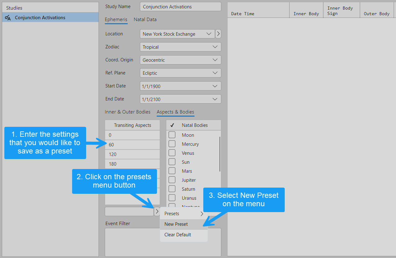 Adding a new aspects preset