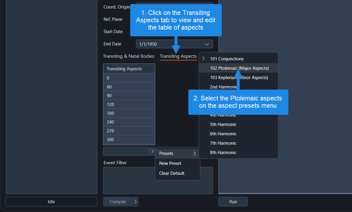 Entering the list of aspects