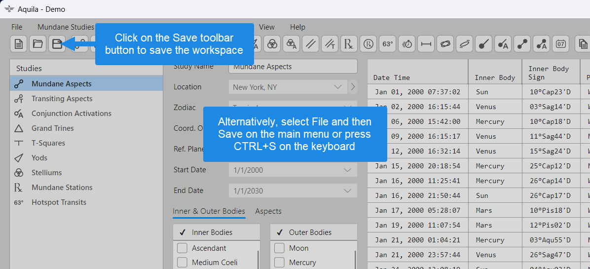 Saving the workspace