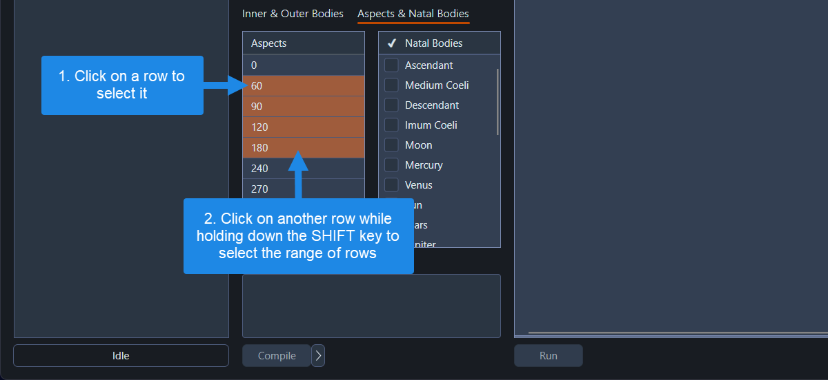 Selecting a range of rows in numeric tables