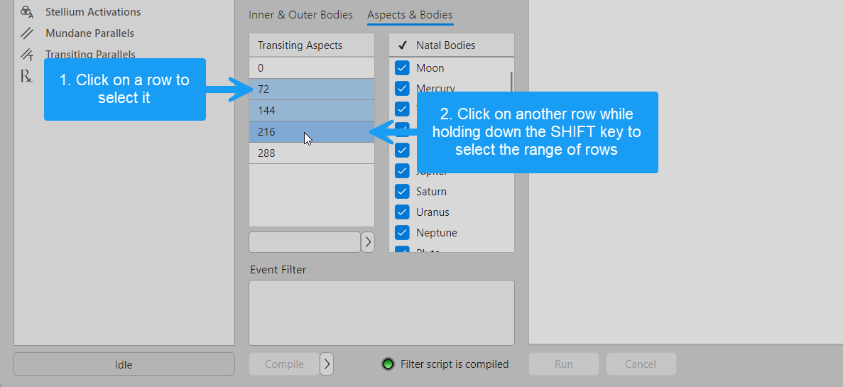 Selecting a range of rows in numeric tables