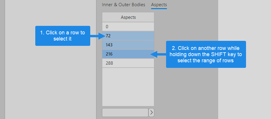 Selecting a range of rows in numeric tables