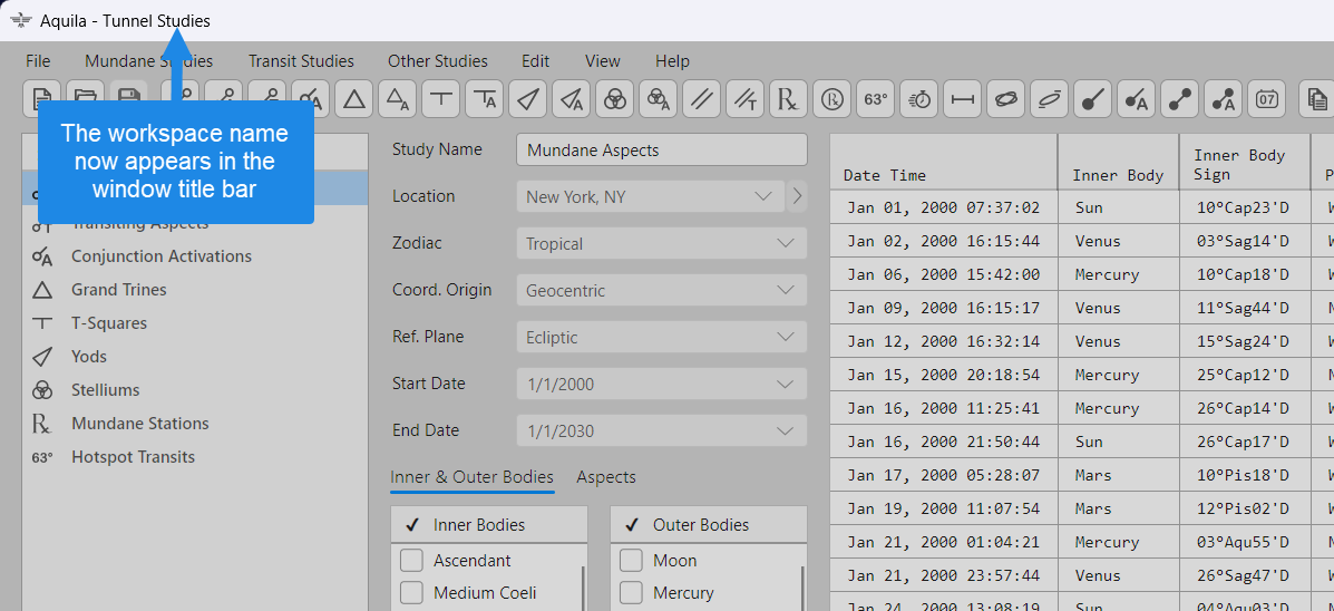 Workspace name in window title bar