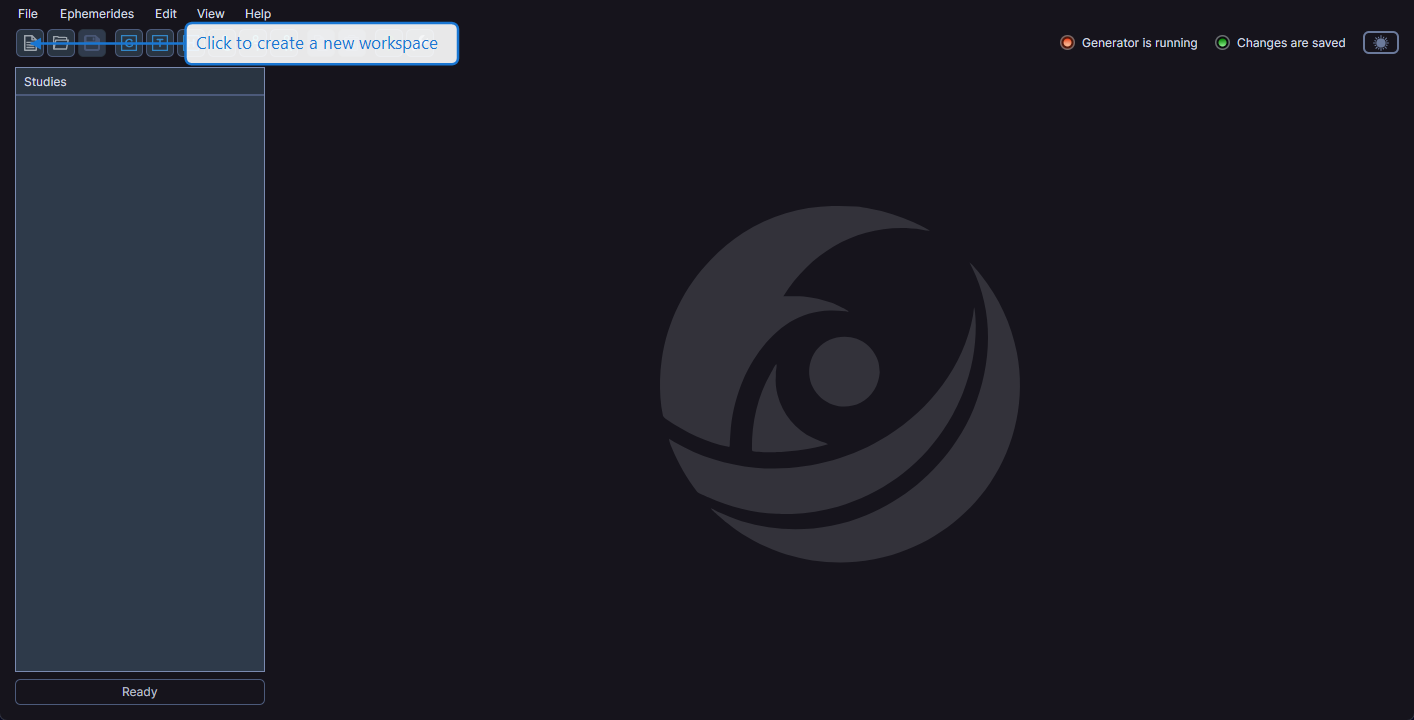 Main toolbar with the New Workspace button highlighted
