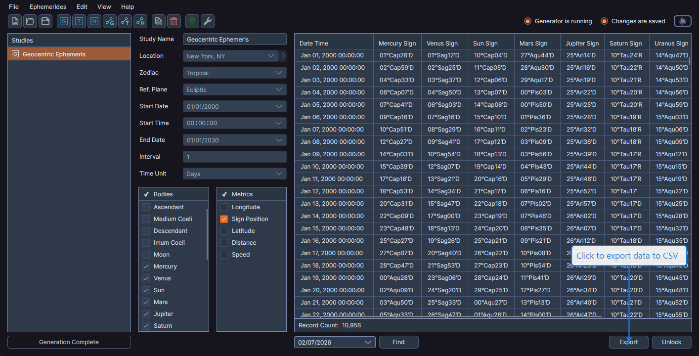 Export button in the study view action bar