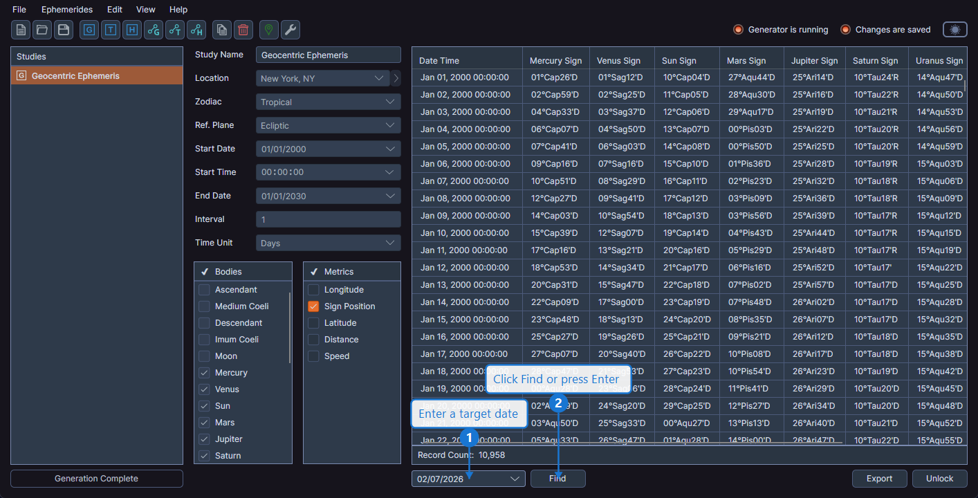 Find record controls showing the date picker and Find button