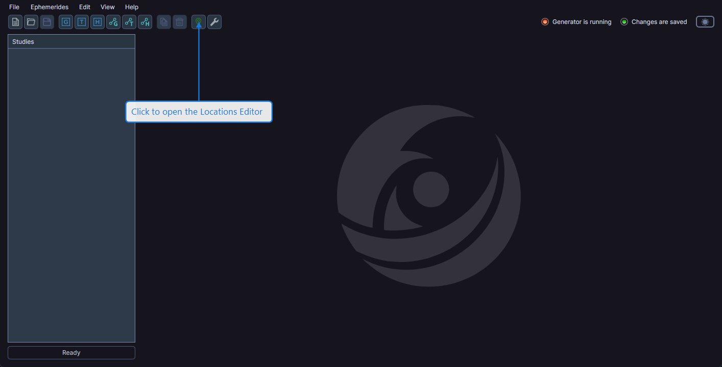 Main toolbar with the Locations Editor button highlighted
