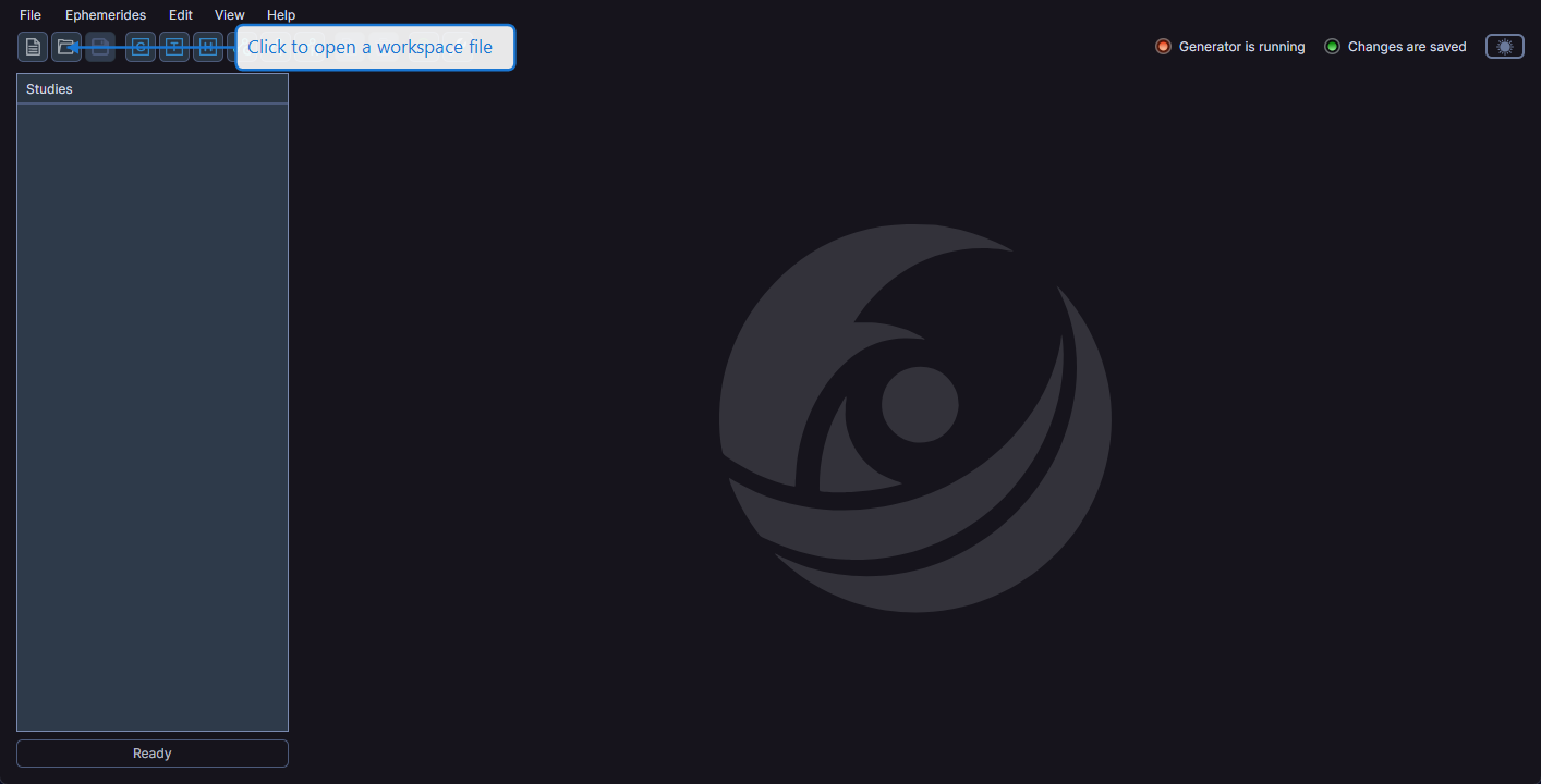 Main toolbar with the Open Workspace button highlighted