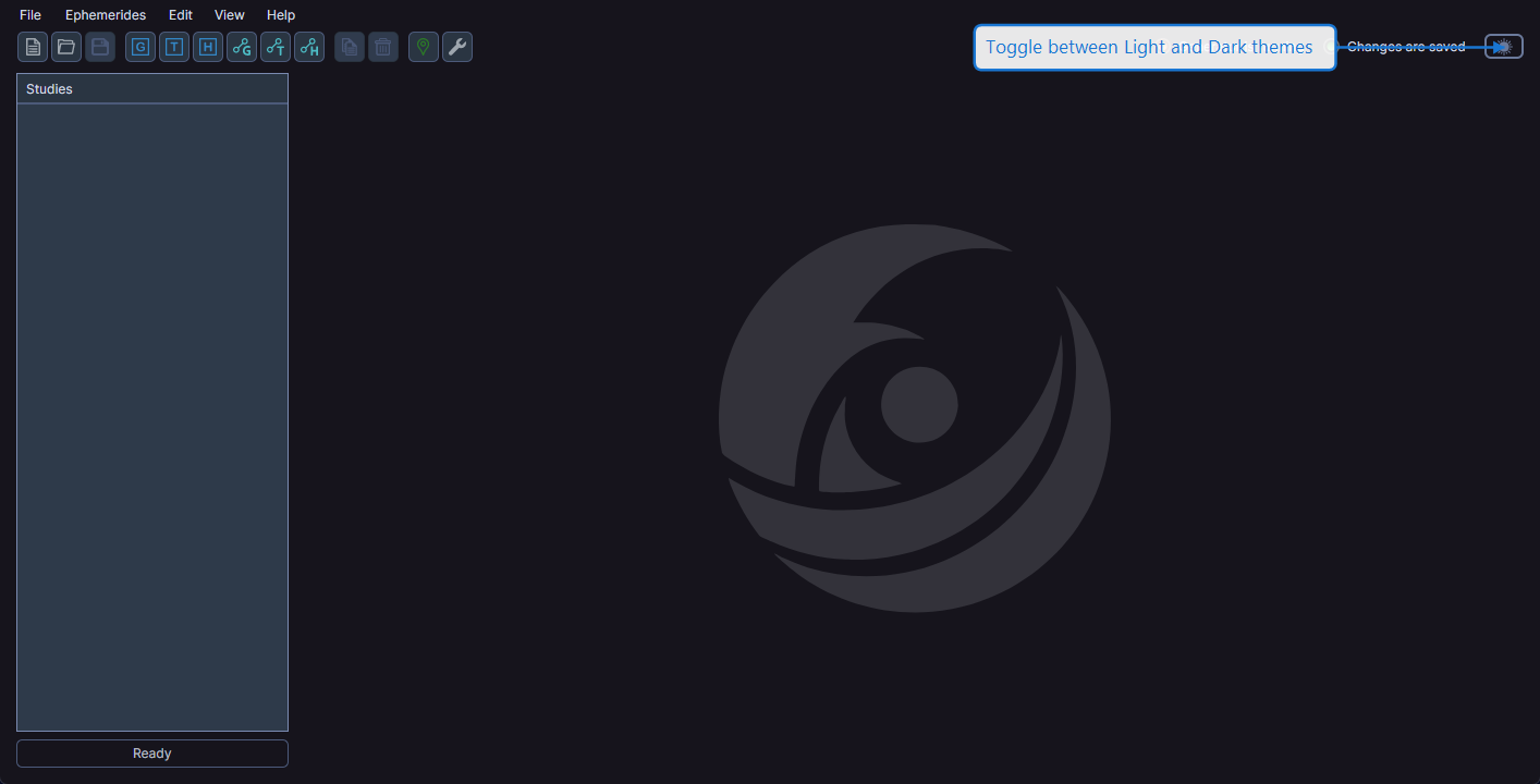 Theme toggle switch in the toolbar for switching between Light and Dark themes