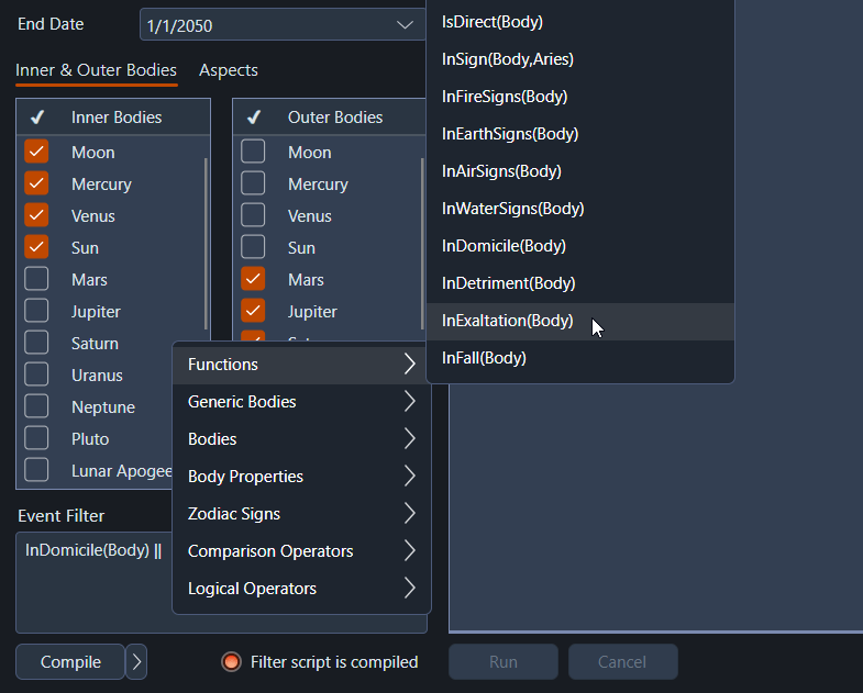 Aquila Event Filter Functions